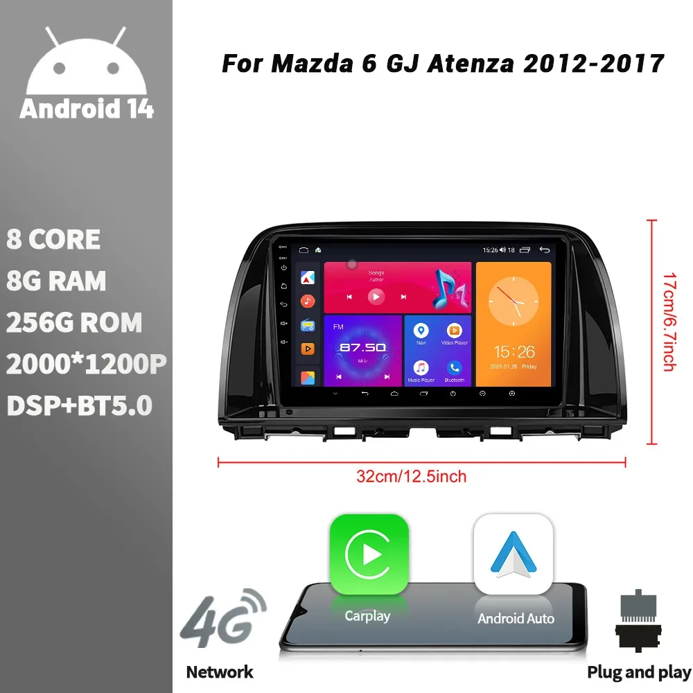 Беспроводной CarPlay сенсорный экран стерео Android Bluetooth для Mazda 6 GJ Atenza 2012-2017 автомобильный радиоприемник мультимедийный плеер навигация 4G
Беспроводной CarPlay сенсорный экран стерео Android Bluetooth для Mazda 6 GJ Atenza 2012-2017 автомобильный радиоприемник мультимедийный плеер навигация 4G