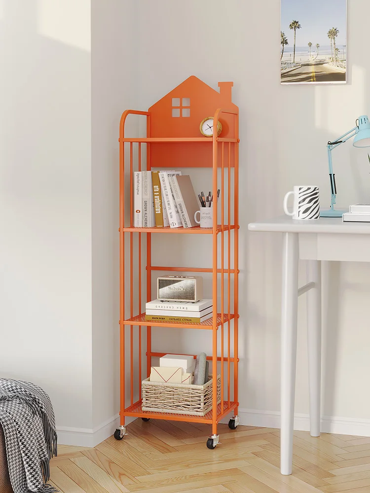 Simple children's movable iron bookshelf with wheels, reading area, backpack storage rack, floor to ceiling picture book storage 
Simple children's movable iron bookshelf with wheels, reading area, backpack storage rack, floor to ceiling picture book storage