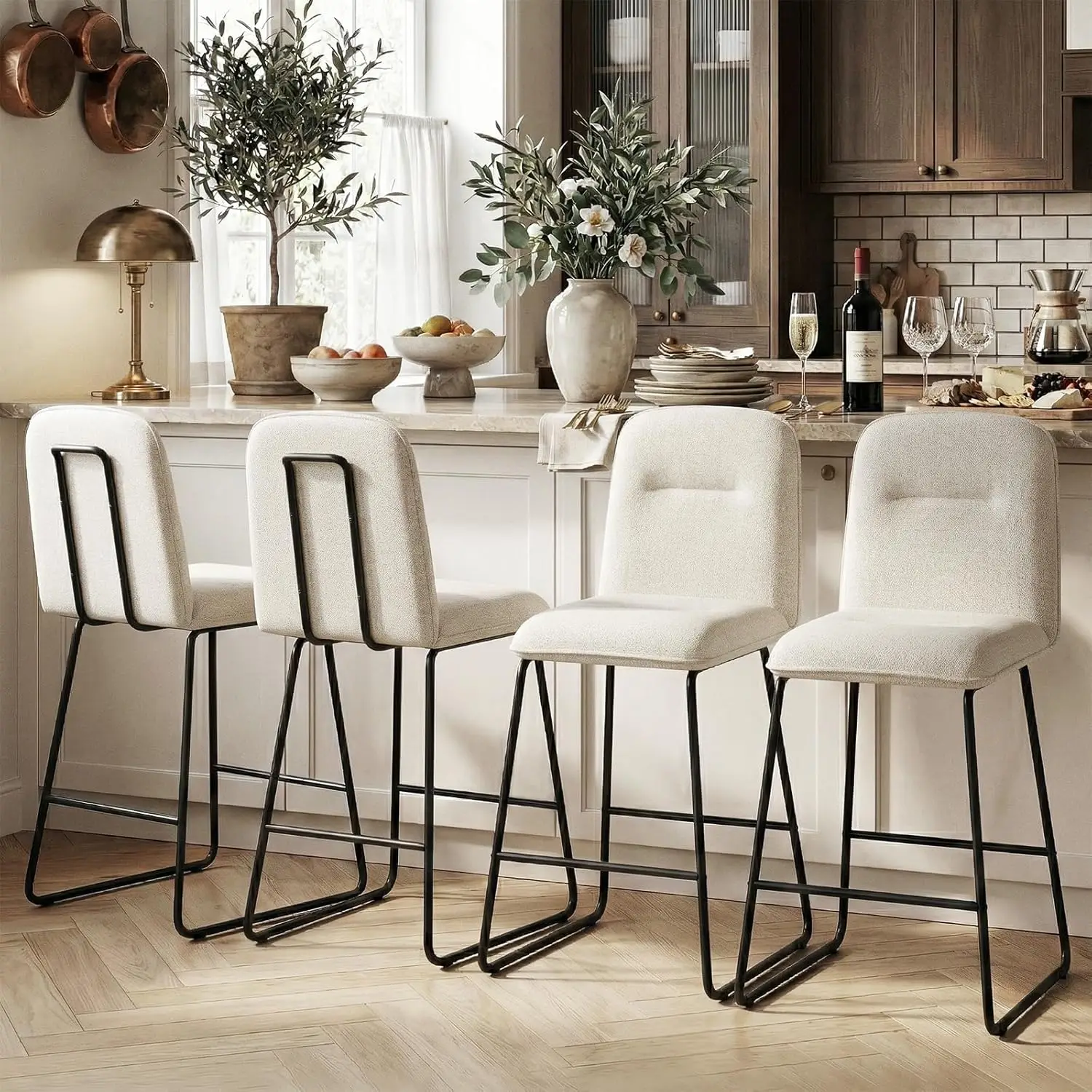 26" Counter Height Bar Stools 4-Pack w/ Back Linen Metal Frame Footrest Kitchen Home Bar Beige, Customized
26" Counter Height Bar Stools 4-Pack w/ Back Linen Metal Frame Footrest Kitchen Home Bar Beige, Customized