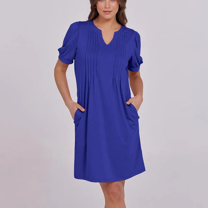 Cross Border Casual Solid V Neck Loose Pleated Dresses Holiday Vacation 3/4 Puff Sleeve Summer Party Dresses for Women Plus Size
Cross Border Casual Solid V Neck Loose Pleated Dresses Holiday Vacation 3/4 Puff Sleeve Summer Party Dresses for Women Plus Size