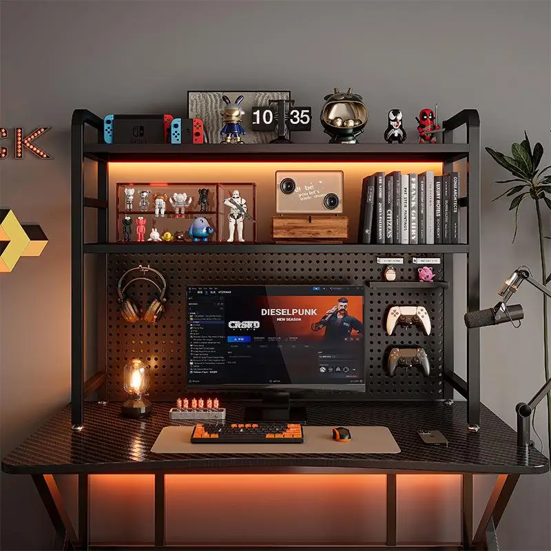 Bookshelf with grid, desktop, multi-layer wrought iron shelf, student computer desk, table hole board
Bookshelf with grid, desktop, multi-layer wrought iron shelf, student computer desk, table hole board