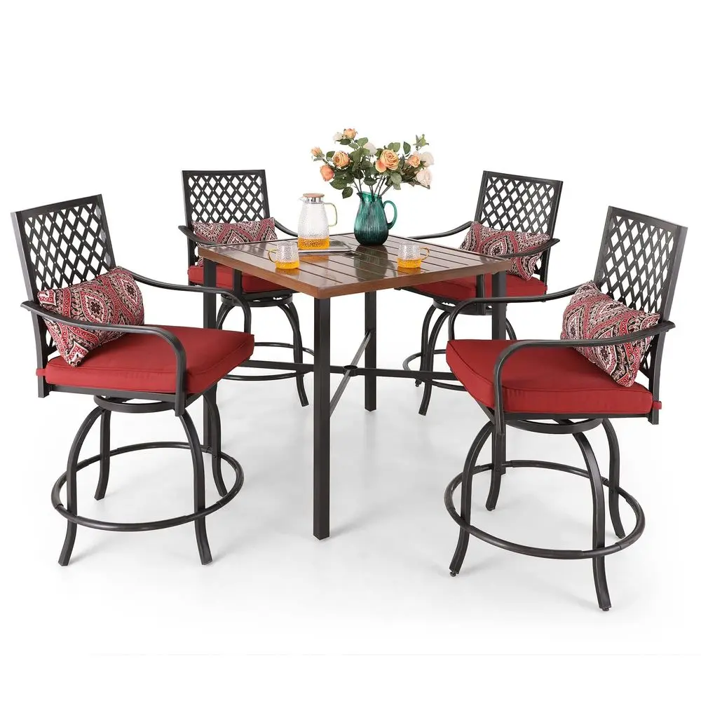 Outdoor Patio Bar Set 5 Piece High Dining Table and Chairs Furniture Set4 Swivel Bar Stools with Red Cushion and 1 Square Bar H
Outdoor Patio Bar Set 5 Piece High Dining Table and Chairs Furniture Set4 Swivel Bar Stools with Red Cushion and 1 Square Bar H