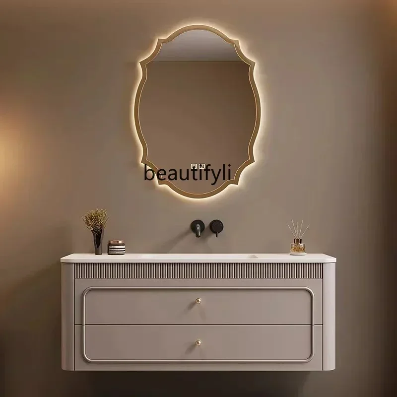 Customized rock slab hot bending integrated basin bathroom cabinet combination French washbasin wash basin
Customized rock slab hot bending integrated basin bathroom cabinet combination French washbasin wash basin