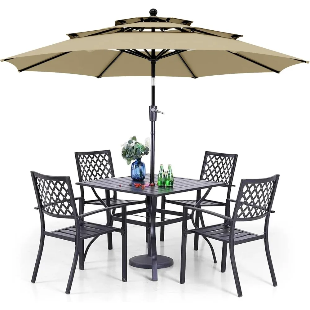 Outdoor Dining Set 6 PCS with 10ft 3-Layer Round Umbrella(Beige),1 Square 37"x 37"Dining Table,4 Bistro Chairs& 10ft Patio Umbr
Outdoor Dining Set 6 PCS with 10ft 3-Layer Round Umbrella(Beige),1 Square 37"x 37"Dining Table,4 Bistro Chairs& 10ft Patio Umbr