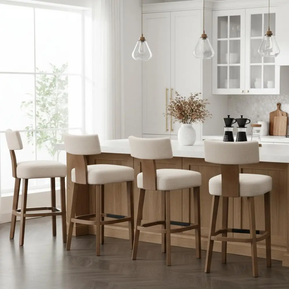 30" Counter Height Bar Stools Set of 4 with Back Solid Wood Legs Upholstered Farmhouse Kitchen Island Chairs Beige, Customized
30" Counter Height Bar Stools Set of 4 with Back Solid Wood Legs Upholstered Farmhouse Kitchen Island Chairs Beige, Customized