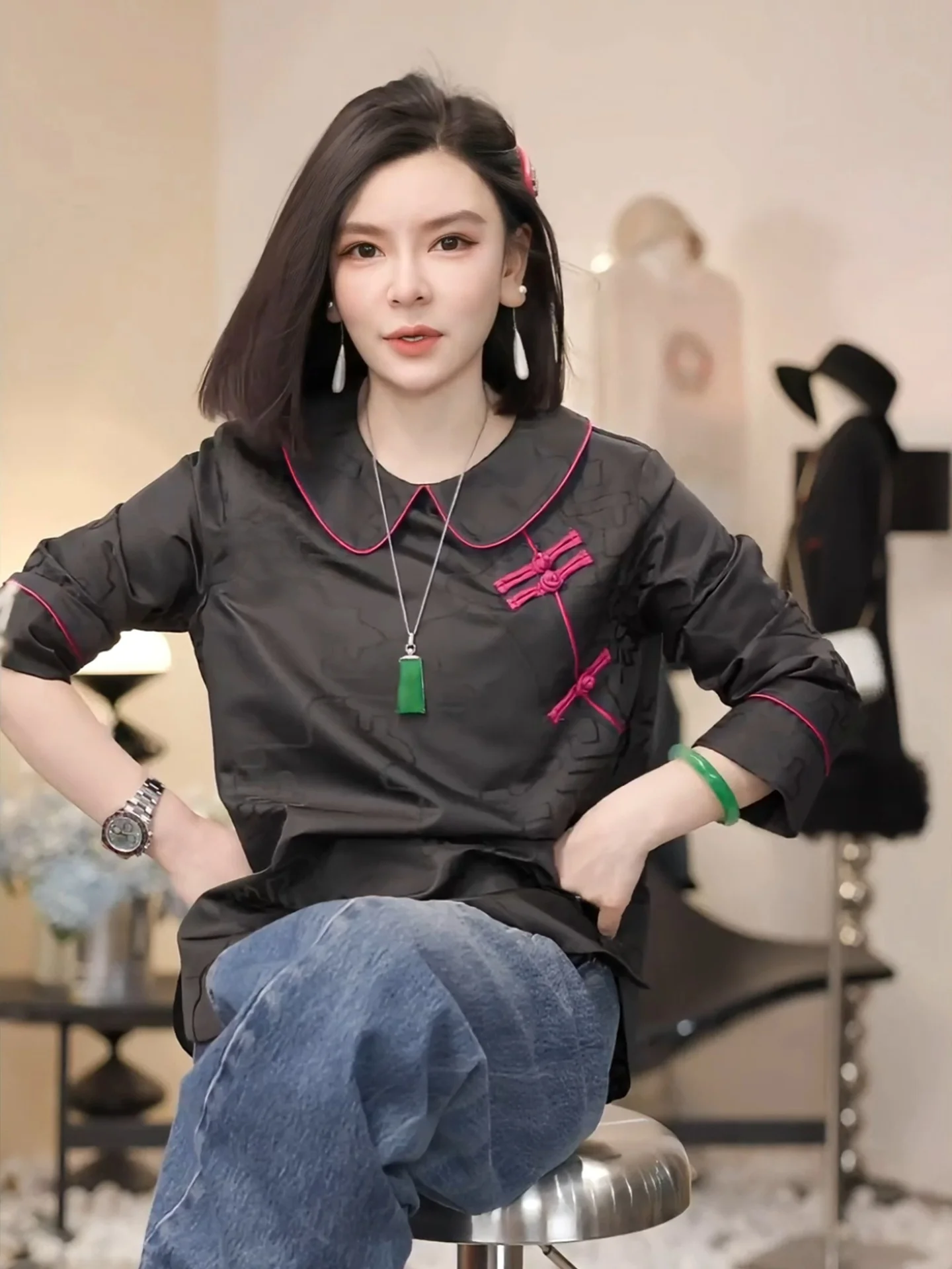 Bla Doll Collar Women's irt New Chinese Sle Loose Fit Cotton Long Sve Breathable Skin-Friendly Traditional National ...
Bla Doll Collar Women's irt New Chinese Sle Loose Fit Cotton Long Sve Breathable Skin-Friendly Traditional National ...