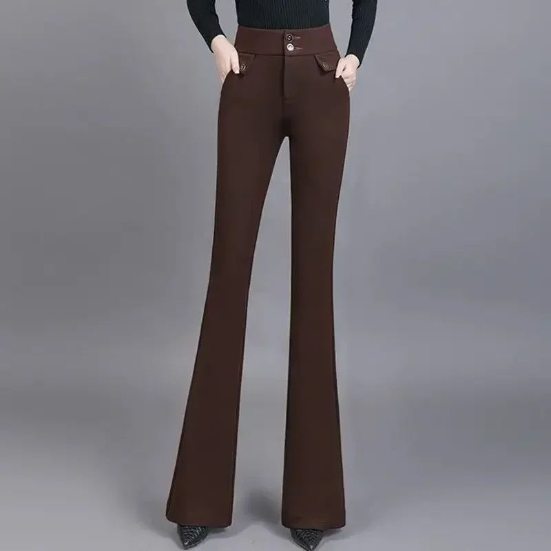 High Waist Zipper Button Pockets Plus Velvet Warm Trousers Autumn Winter Solid Color Fashion Flared Pants Women High Street Slim
High Waist Zipper Button Pockets Plus Velvet Warm Trousers Autumn Winter Solid Color Fashion Flared Pants Women High Street Slim