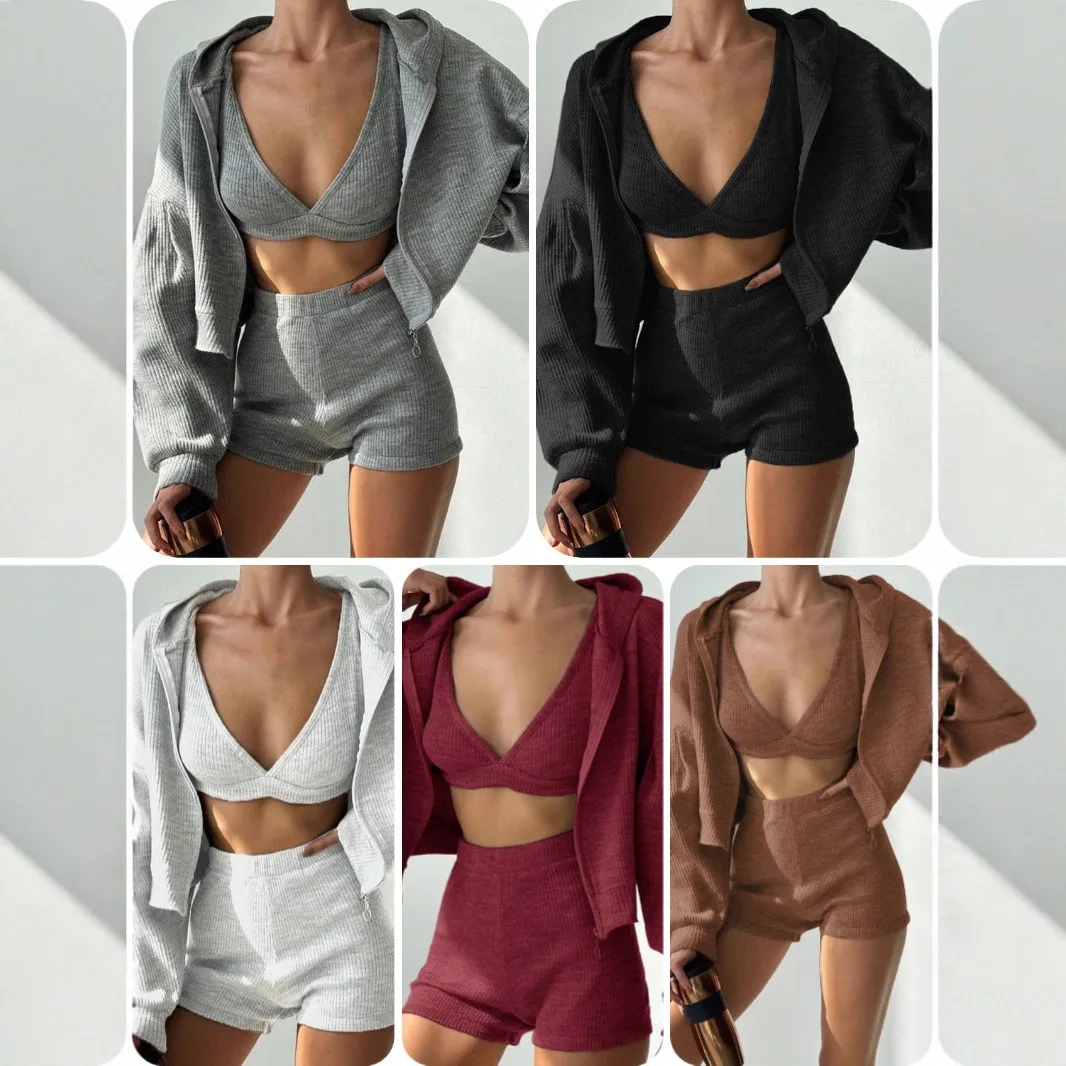 Women's Two-piece Set Hoodie Long Sleeve Solid Hooded Sweatshirt Crop Top Ribbed Knit Sweatshirt High Waist Shorts Zip Up Hoodie
Women's Two-piece Set Hoodie Long Sleeve Solid Hooded Sweatshirt Crop Top Ribbed Knit Sweatshirt High Waist Shorts Zip Up Hoodie