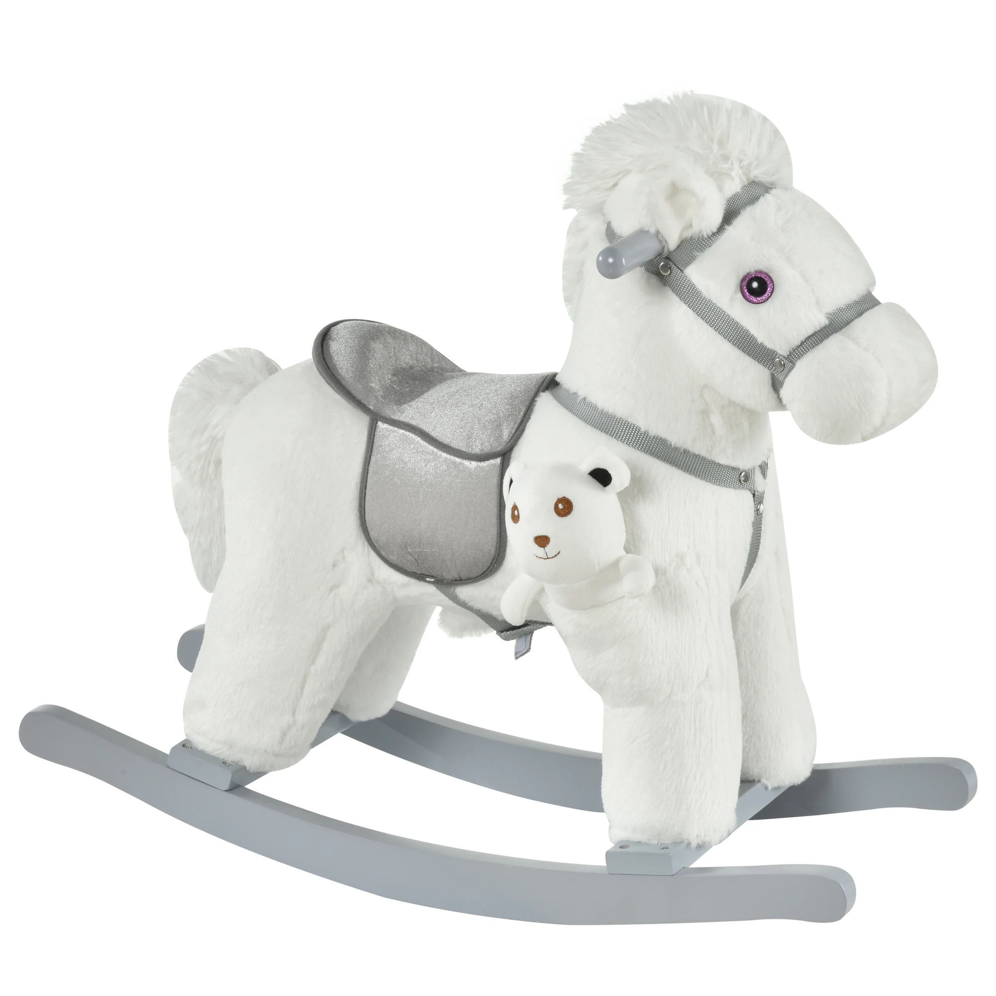 Kids Plush Ride-On Rocking Horse with Bear Toy, Children Chair with Soft Plush Toy & Fun Realistic Sounds, White
Kids Plush Ride-On Rocking Horse with Bear Toy, Children Chair with Soft Plush Toy & Fun Realistic Sounds, White