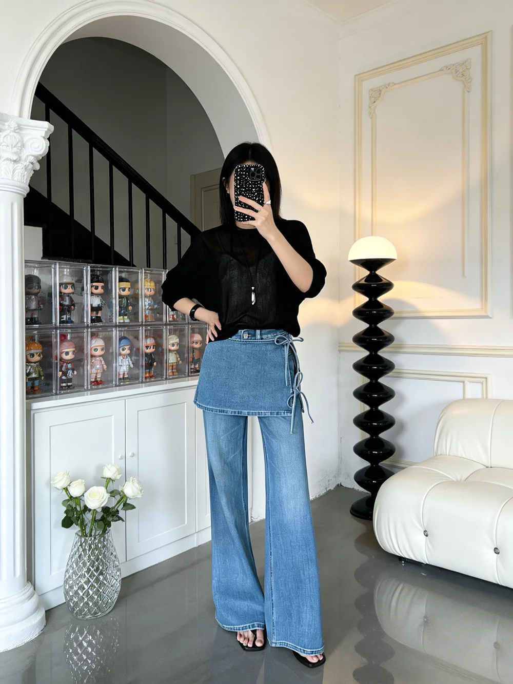 Elegant Light Blue Bow Tie Flared Jeans Women's High Waist Bell Bottom Pants Set Knot Detail Spring Collection
Elegant Light Blue Bow Tie Flared Jeans Women's High Waist Bell Bottom Pants Set Knot Detail Spring Collection