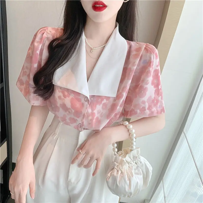 Women's Summer Fashion Simplicity Turn-down Collar Floral Chiffon Shirts Women Clothes Casual All-match Elegant Temperament Tops
Women's Summer Fashion Simplicity Turn-down Collar Floral Chiffon Shirts Women Clothes Casual All-match Elegant Temperament Tops