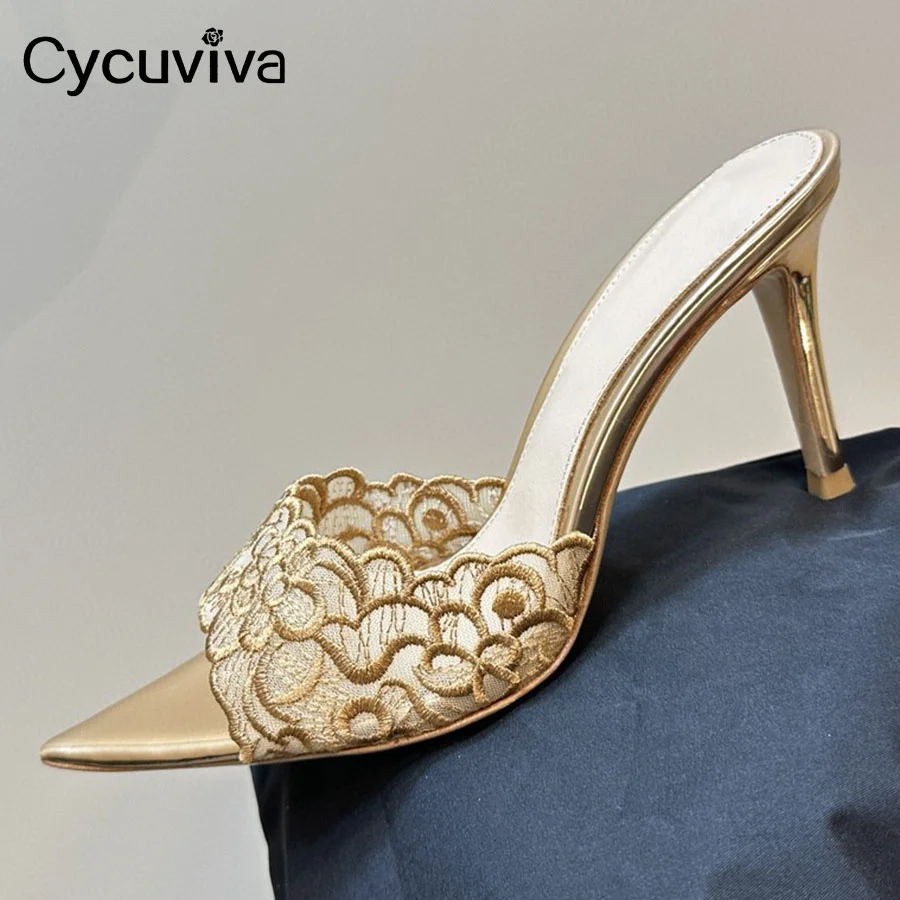 Summer Brand High Heel Slippers Women Pointy Toe Lace Design Dress Beach Walking Shoes Sexy Fashion Party Wedding Slippers Women
Summer Brand High Heel Slippers Women Pointy Toe Lace Design Dress Beach Walking Shoes Sexy Fashion Party Wedding Slippers Women