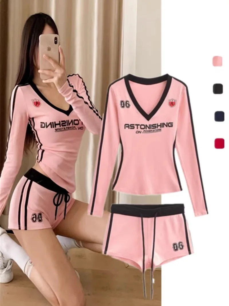 American Retro Hot Girl Print V-neck Color Block Waist-cinching Long Sleeve T-shirt And Bodycon Shorts Casual Sportswear Set
American Retro Hot Girl Print V-neck Color Block Waist-cinching Long Sleeve T-shirt And Bodycon Shorts Casual Sportswear Set