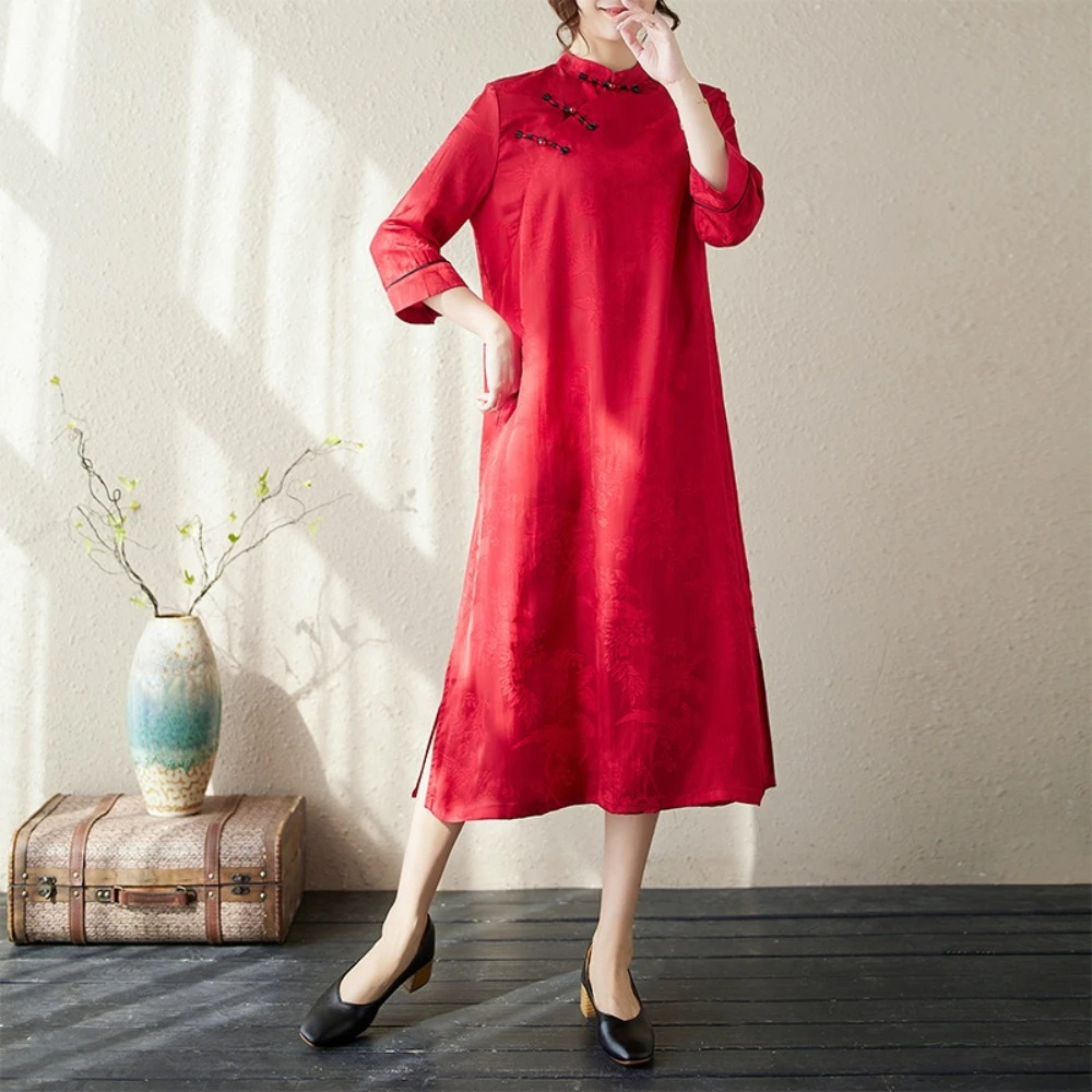 Floral Vintage Robe Dresses Red Plate Buckle Chinese Style Dresses Solid Color Diagonal Buckle Jacquard Cheongsam Women
Floral Vintage Robe Dresses Red Plate Buckle Chinese Style Dresses Solid Color Diagonal Buckle Jacquard Cheongsam Women