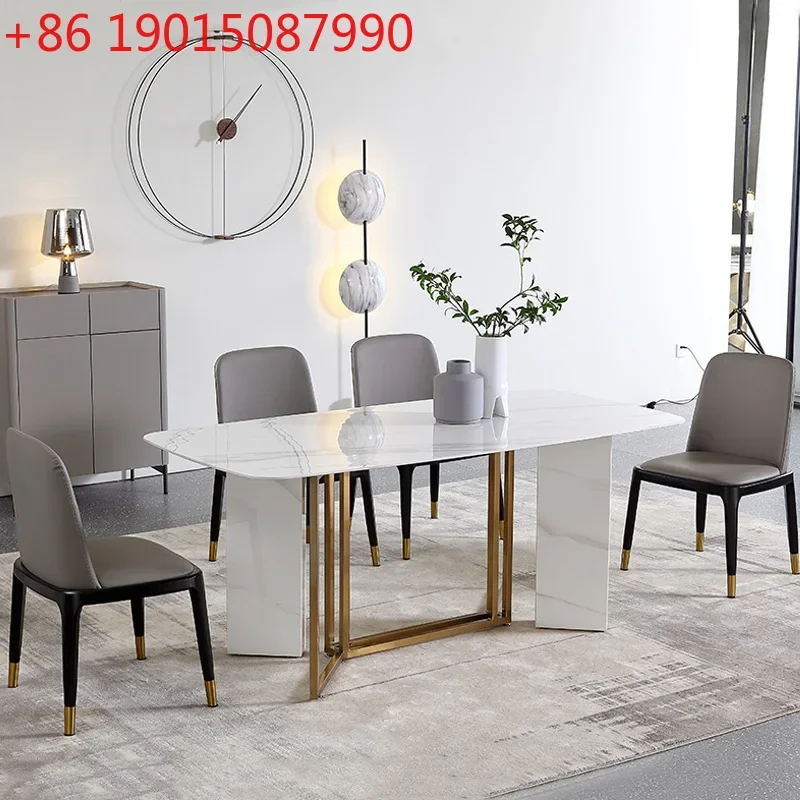 Light luxury bright rock slab dining table and chair combination small apartment household rectangular metal dining table casual
Light luxury bright rock slab dining table and chair combination small apartment household rectangular metal dining table casual