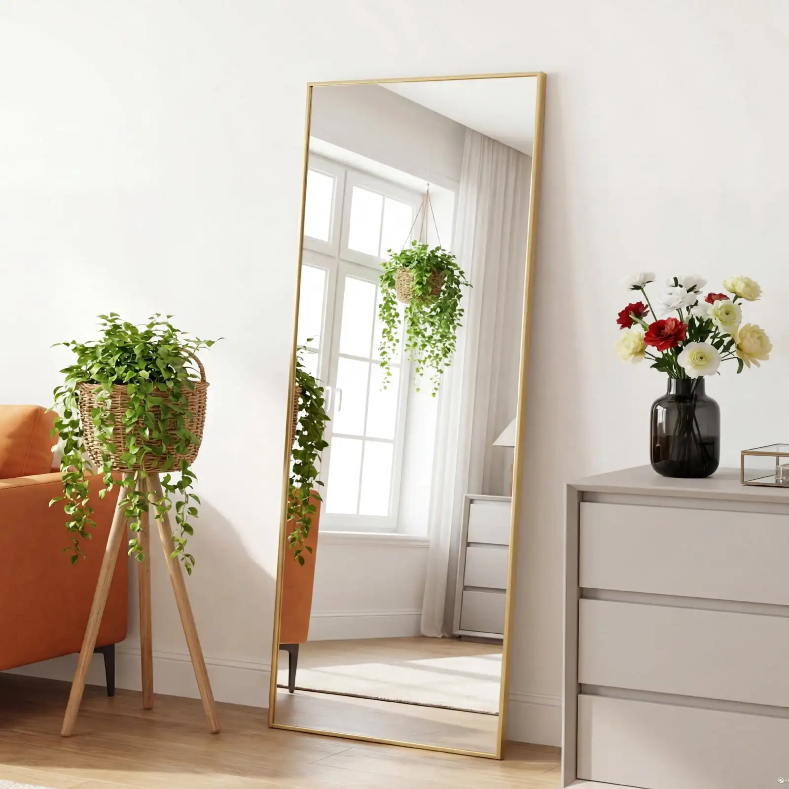 65x24 inch full length standing floor mirror with gold frame for full body view
65x24 inch full length standing floor mirror with gold frame for full body view