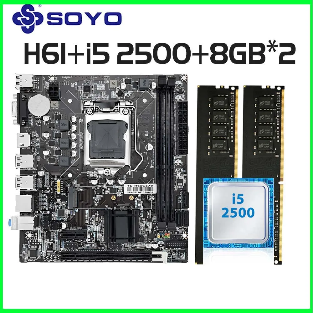 SOYO H61 Gaming Motherboard Kit with Intel LGA1155 CPU i5 2500 DDR3 (8GB*2) 16G Memory M.2 SATA Desktop Computer components
SOYO H61 Gaming Motherboard Kit with Intel LGA1155 CPU i5 2500 DDR3 (8GB*2) 16G Memory M.2 SATA Desktop Computer components