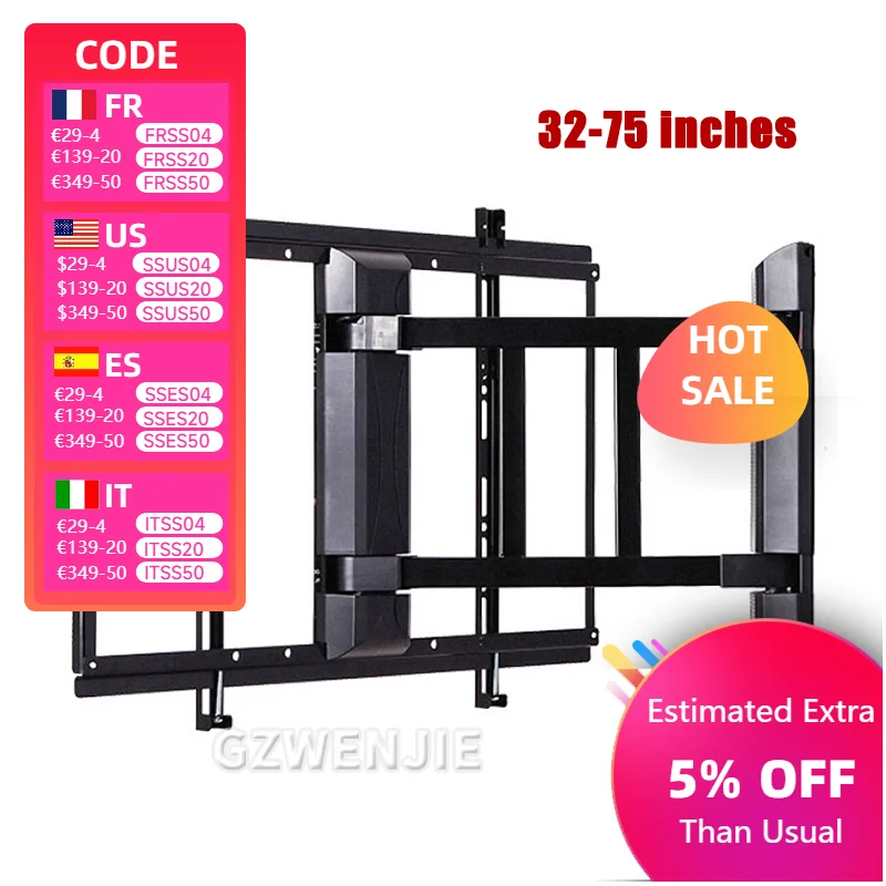 Adjustable Electric TV Mount Wall Mount Bracket Support 32"-75" LED/LCD TV Hold Up to 50kg VESA 100*100 Home Office Use TV Stand
Adjustable Electric TV Mount Wall Mount Bracket Support 32"-75" LED/LCD TV Hold Up to 50kg VESA 100*100 Home Office Use TV Stand