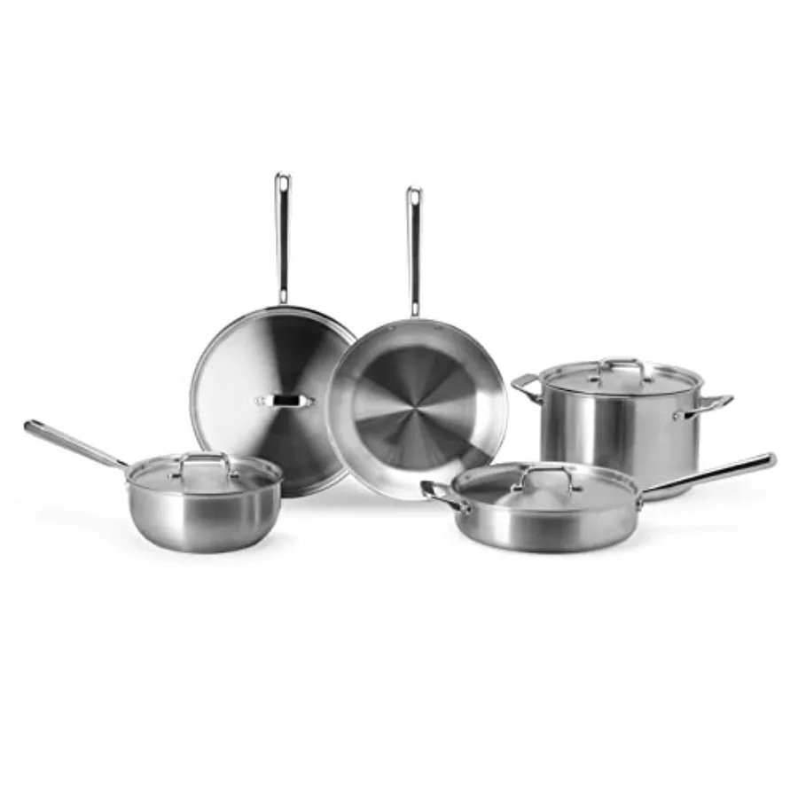 Stainless steel cookware set for home cooking: silver, versatile and dishwasher safe - 5-piece set includes 10 skillet with lid
Stainless steel cookware set for home cooking: silver, versatile and dishwasher safe - 5-piece set includes 10 skillet with lid