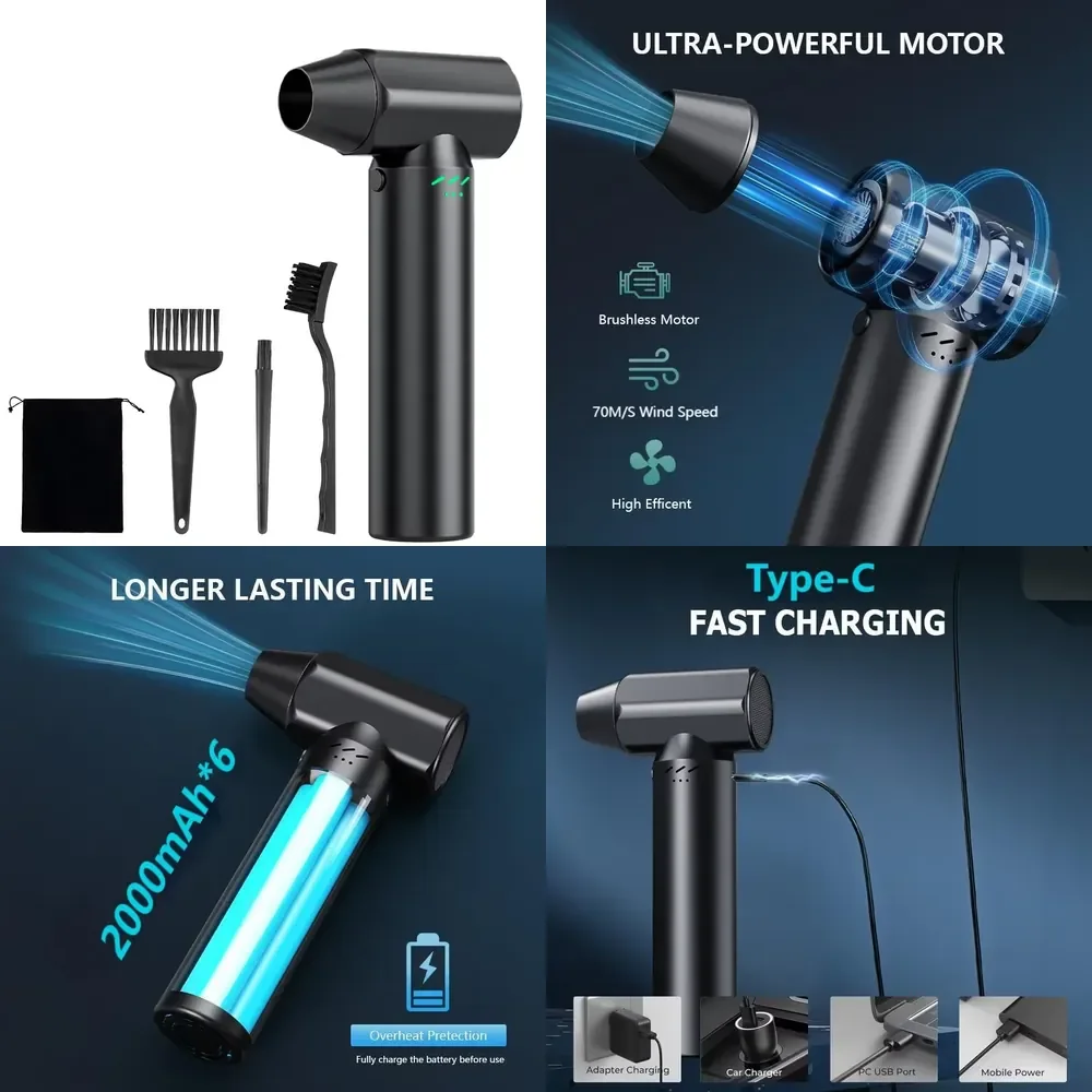 Electric Air Duster Super Power Cordless Air Duster Rechargeable Brushless Motor 4-Gear Adjustable Dust Blower Computer Car
Electric Air Duster Super Power Cordless Air Duster Rechargeable Brushless Motor 4-Gear Adjustable Dust Blower Computer Car