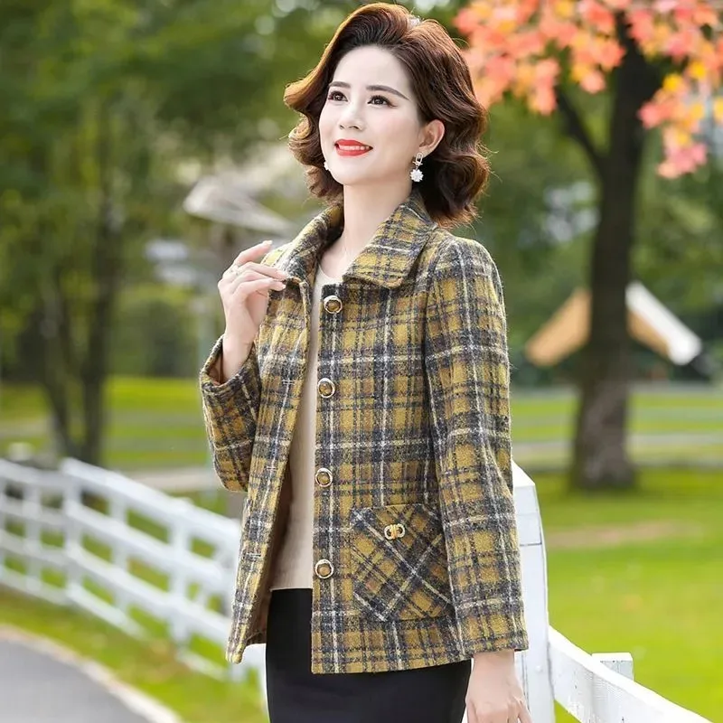 Модное шерстяное пальто для женщин среднего и старшего возраста, весенне-осеннее, повседневное, в клетку, короткое, из смесовой шерсти, верхняя одежда, куртка, Casaco Feminino
Модное шерстяное пальто для женщин среднего и старшего возраста, весенне-осеннее, повседневное, в клетку, короткое, из смесовой шерсти, верхняя одежда, куртка, Casaco Feminino