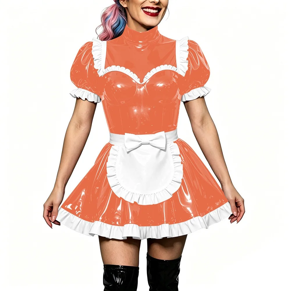 Fetish Sexy Wet Look High Neck Mini Maid Dress with White Apron Halloween Role Play Party Maid Uniforms Sissy Cosplay Outfits
Fetish Sexy Wet Look High Neck Mini Maid Dress with White Apron Halloween Role Play Party Maid Uniforms Sissy Cosplay Outfits