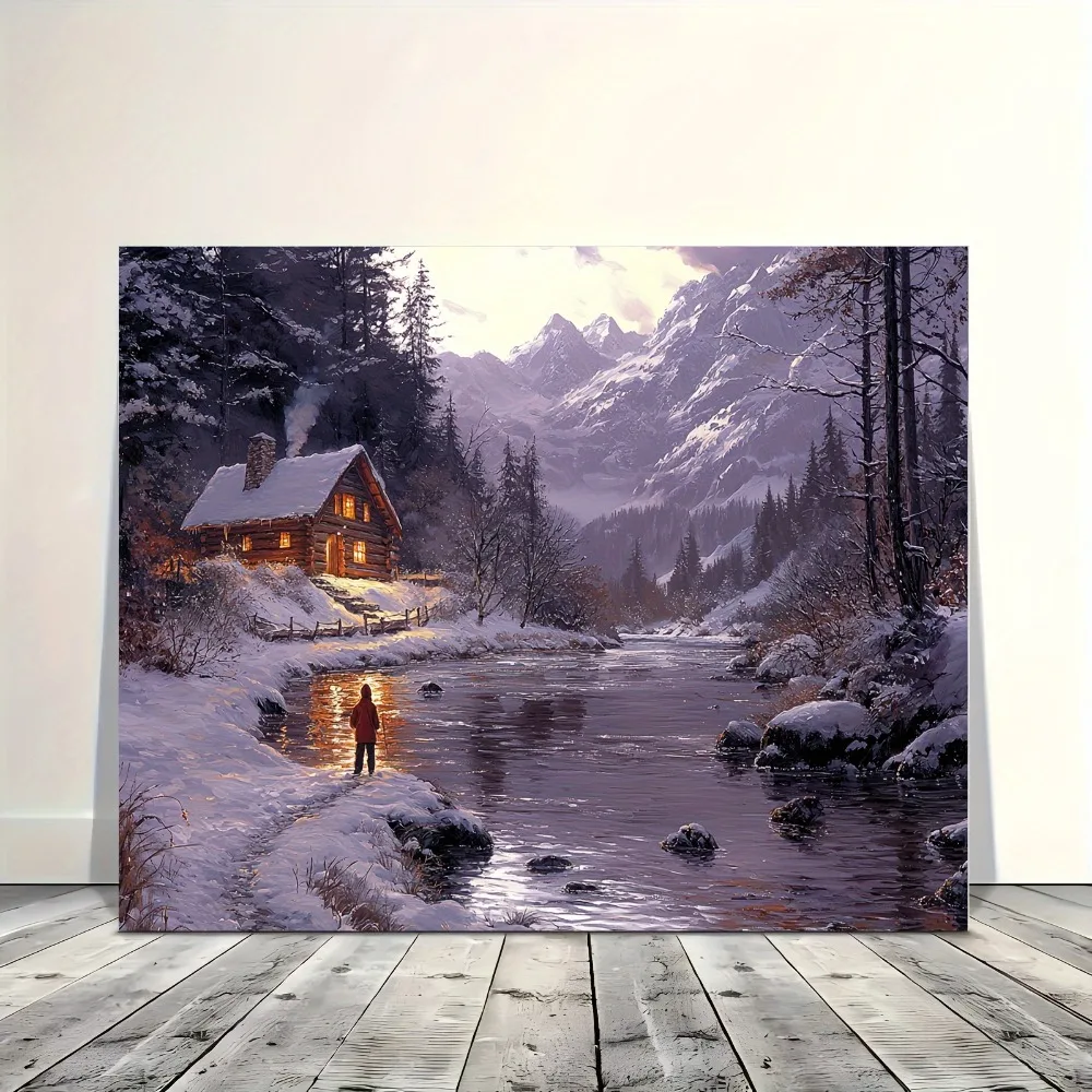 1.5 inch thick, solid pine frame room trim, winter cabin and river view wall mural, suitable for interior decoration
1.5 inch thick, solid pine frame room trim, winter cabin and river view wall mural, suitable for interior decoration