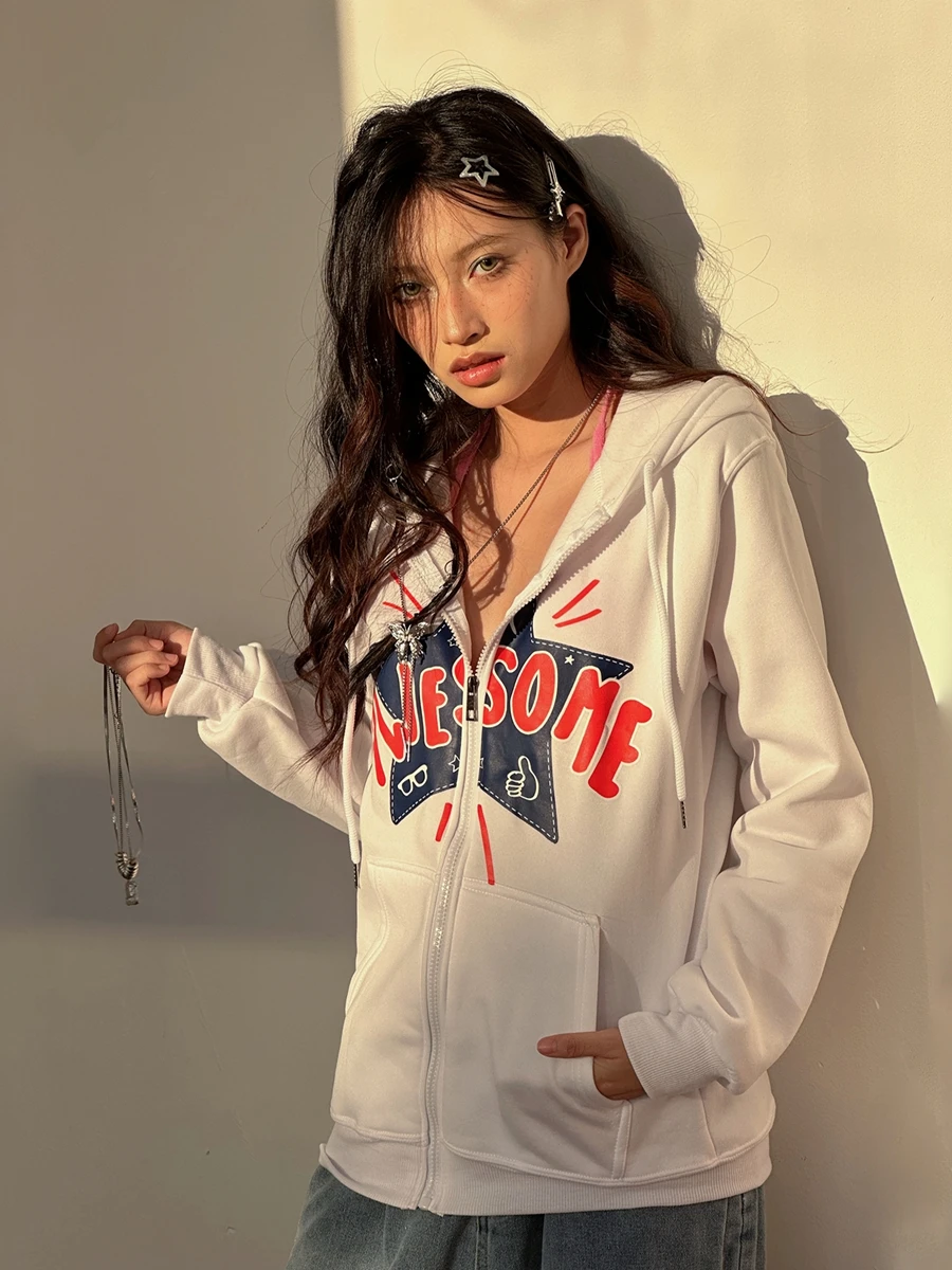Autumn Gothic Women's Zip Hoodie Fashion Star Print Long Sleeve Sweatshirt Jacket with Pockets for Cardigan Streetwear
Autumn Gothic Women's Zip Hoodie Fashion Star Print Long Sleeve Sweatshirt Jacket with Pockets for Cardigan Streetwear