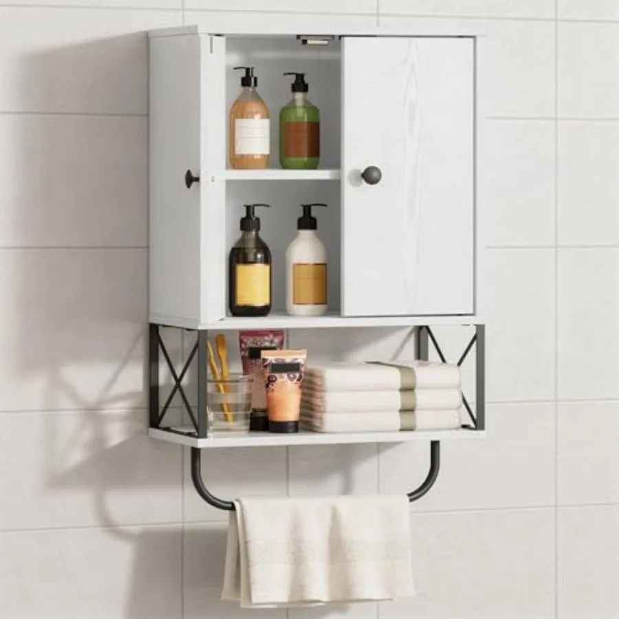 Bathroom Wall Cabinet with 2 Door and Adjustable Shelf, Farmhouse Medicine Cabinet with Towel Rack, 3-Tier Wall Mounted Storage
Bathroom Wall Cabinet with 2 Door and Adjustable Shelf, Farmhouse Medicine Cabinet with Towel Rack, 3-Tier Wall Mounted Storage