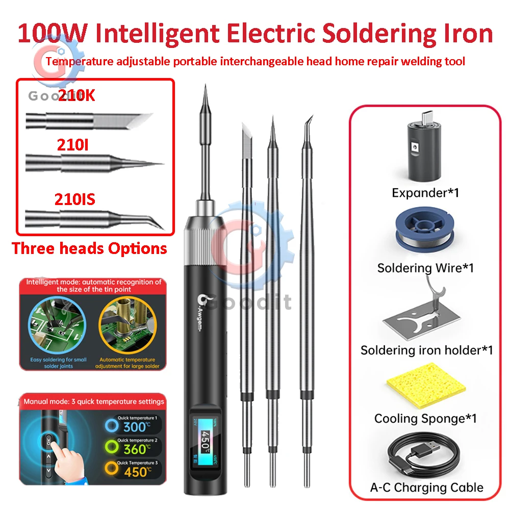 Intelligent Soldering Iron 100W 5-20V DC, Type-C/DC LCD Digital Display, with Auto Temp/Sleep, 60-450℃ Adjustable for DIY/Repair
Intelligent Soldering Iron 100W 5-20V DC, Type-C/DC LCD Digital Display, with Auto Temp/Sleep, 60-450℃ Adjustable for DIY/Repair