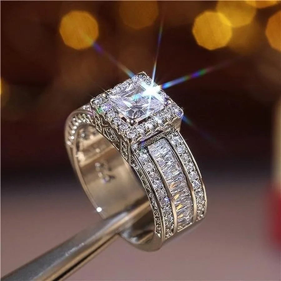2 Sterling Silver Shiny Full Diamond Gemstone Ring Cubic Zirconia Rings CZ Diamond Multi Row Ring Eternity Engagement Wedding B
2 Sterling Silver Shiny Full Diamond Gemstone Ring Cubic Zirconia Rings CZ Diamond Multi Row Ring Eternity Engagement Wedding B
