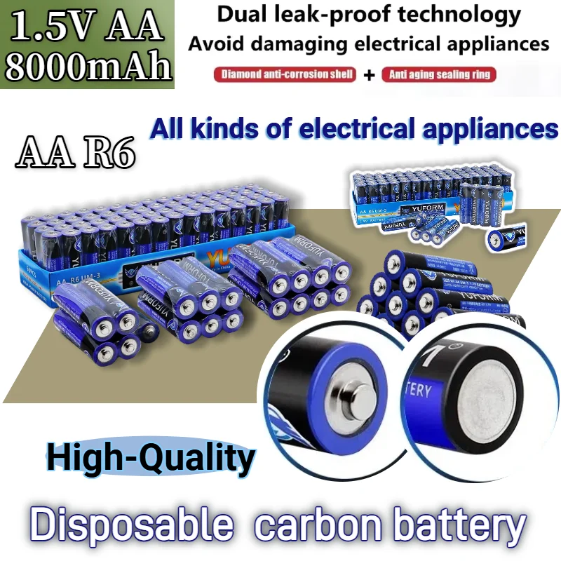 Hot 1.5V AA Zinc Carbon,LR6 R6 Batteries Long-Lasting for Clocks,Remote Controls,Toys,Flashlights,Home Office Essentials
Hot 1.5V AA Zinc Carbon,LR6 R6 Batteries Long-Lasting for Clocks,Remote Controls,Toys,Flashlights,Home Office Essentials