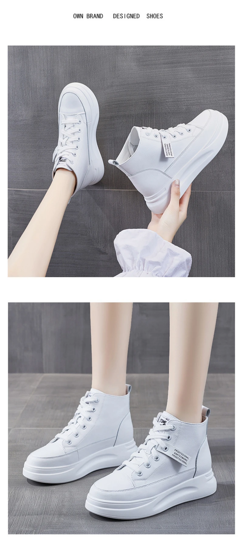 Womens White High Top Platform Sneakers Leather Upper Thick Sole Casual Lace Up Shoes Lightweight Non Slip Height Increasing 17 S5965c8df4af44d3dab9372f9552c57a7V