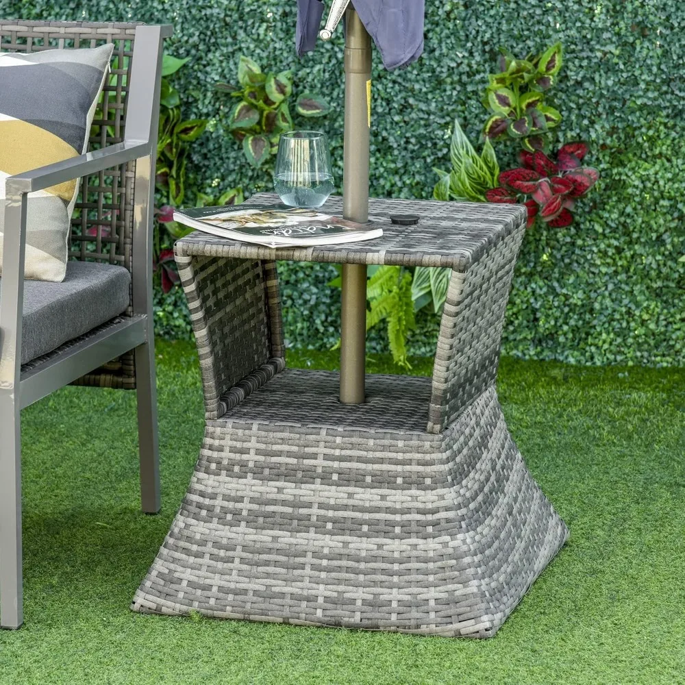 Outdoor Side Table with Umbrella Hole, 2 Tier Rattan Wicker End Table with Storage Shelf, All Weather for Outdoor, Customized
Outdoor Side Table with Umbrella Hole, 2 Tier Rattan Wicker End Table with Storage Shelf, All Weather for Outdoor, Customized