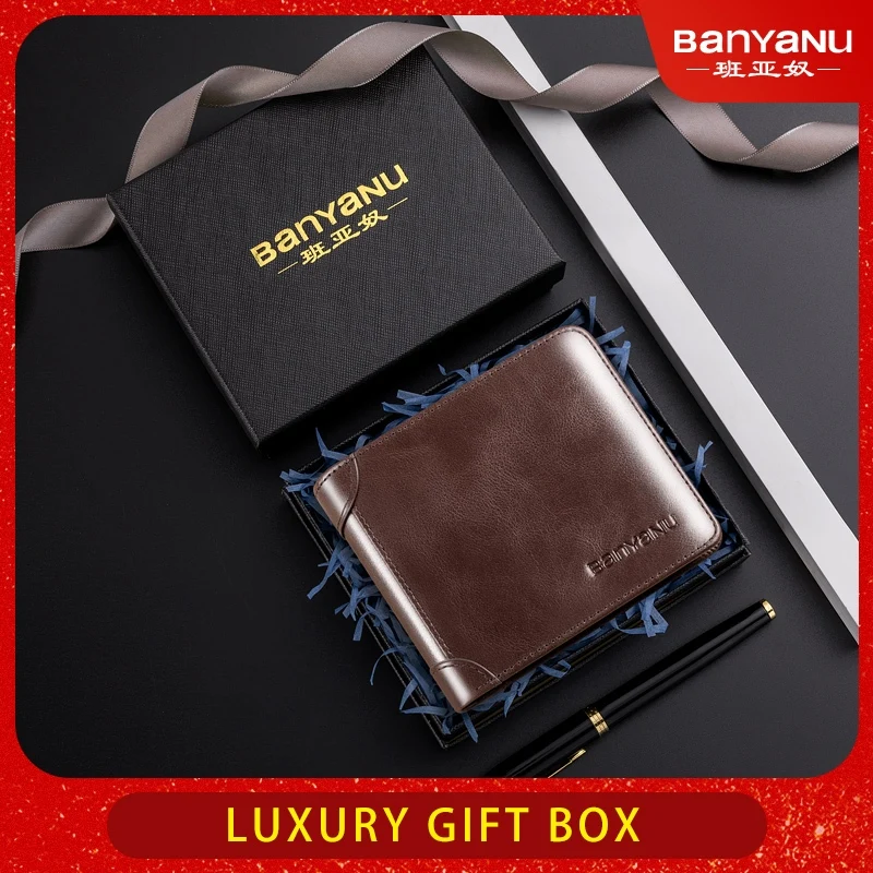 BANYANU Ultra-Slim Men's Wallet Tri-Fold Vintage Design Genuine Cow Leather Short RFID Blocking with ID Window, Gift Box
BANYANU Ultra-Slim Men's Wallet Tri-Fold Vintage Design Genuine Cow Leather Short RFID Blocking with ID Window, Gift Box