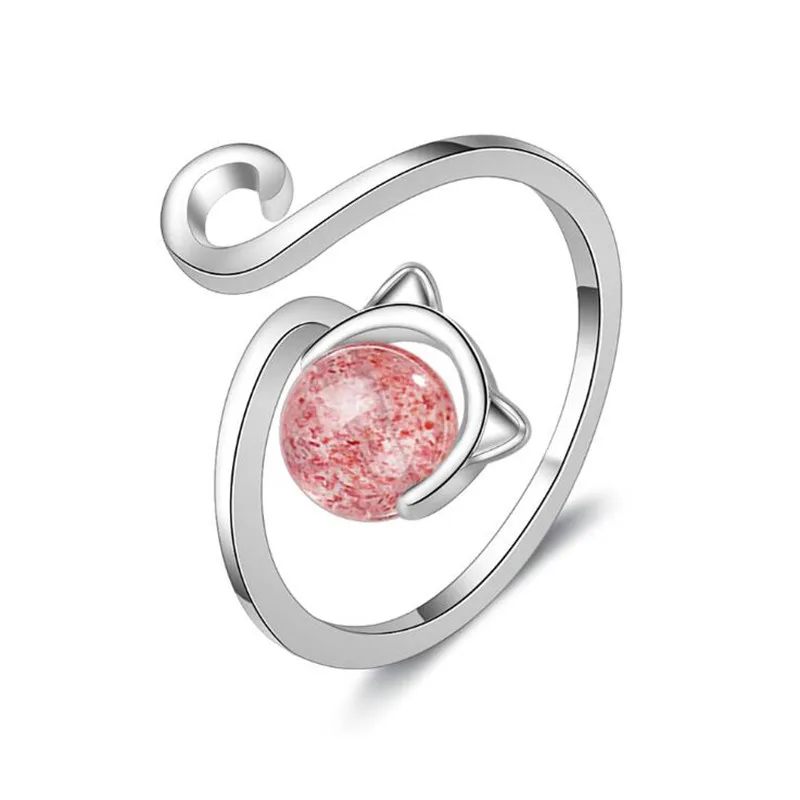 Красивые милые милые животные, темперамент, ювелирные изделия из стерлингового серебра 925 пробы, клубничный кристалл, кошка, женские открывающиеся кольца XZR061 
Красивые милые милые животные, темперамент, ювелирные изделия из стерлингового серебра 925 пробы, клубничный кристалл, кошка, женские открывающиеся кольца XZR061