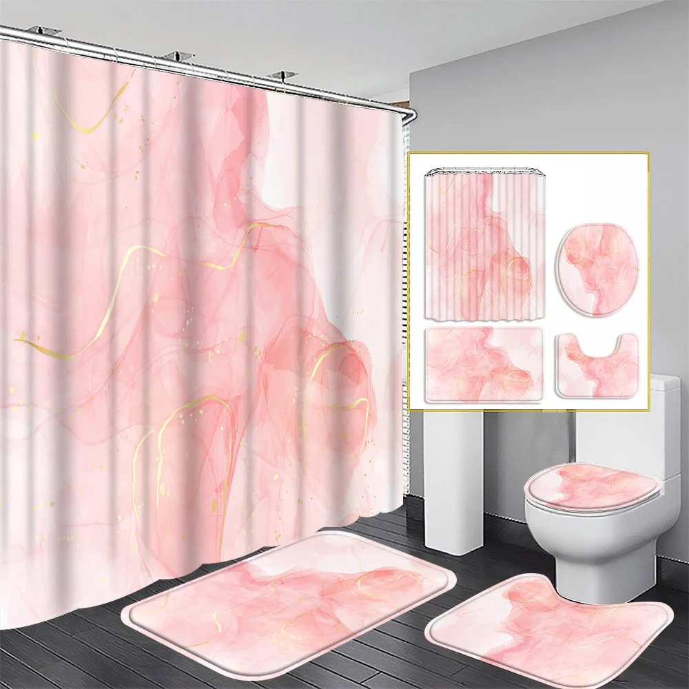 4pcs pink gold patterned marble curtain shower curtain decoration, beautiful housewarming gift modern home decoration, waterproo
4pcs pink gold patterned marble curtain shower curtain decoration, beautiful housewarming gift modern home decoration, waterproo