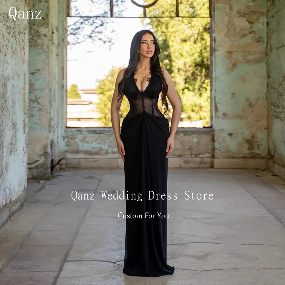 Qanz Modern Black Lace Prom Dress Floor Length Halter Neck Vestidos De Fiesta Elegantes Sleeveless Evening Gowns Customized
Qanz Modern Black Lace Prom Dress Floor Length Halter Neck Vestidos De Fiesta Elegantes Sleeveless Evening Gowns Customized