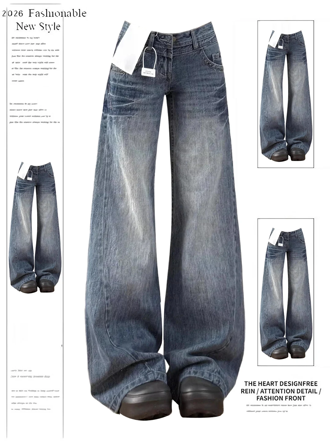 Retro American Denim Jeans High Waist Wide Leg Women's Autumn Spring New Style Slimming Loose Treenut Pants Straight Cut
Retro American Denim Jeans High Waist Wide Leg Women's Autumn Spring New Style Slimming Loose Treenut Pants Straight Cut