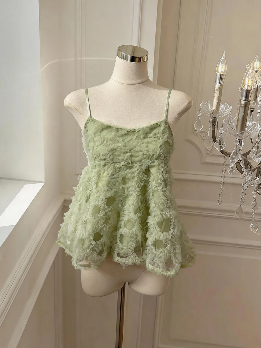 Mint Green Lace Sleeveless Shoulder Bared Vest for Women Summer New Style Sweet And Fashionable Design Net Mesh Strap Top
Mint Green Lace Sleeveless Shoulder Bared Vest for Women Summer New Style Sweet And Fashionable Design Net Mesh Strap Top