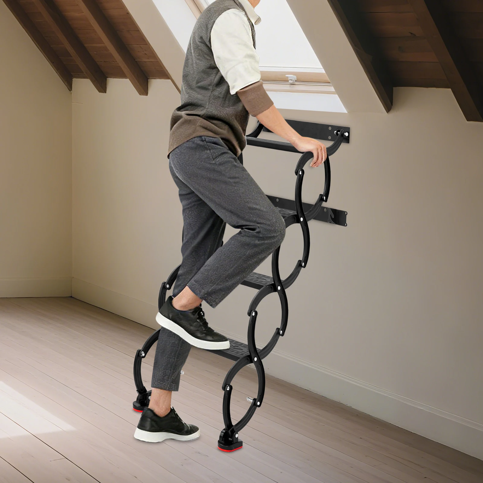 Wall Mounted Attic Ladder, Foldable Wall-Mounted Step Ladder, 4-Step Black Retractable Folding Stair 440lbs Load for Home Loft Garage
Wall Mounted Attic Ladder, Foldable Wall-Mounted Step Ladder, 4-Step Black Retractable Folding Stair 440lbs Load for Home Loft Garage