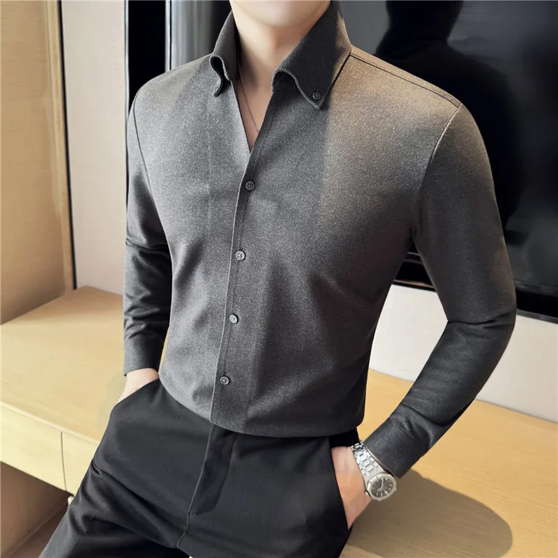 Winter Thick Wool Shirt, Seamless Men V-neck High-Grade Casual Shirt, Brown Business Top
Winter Thick Wool Shirt, Seamless Men V-neck High-Grade Casual Shirt, Brown Business Top