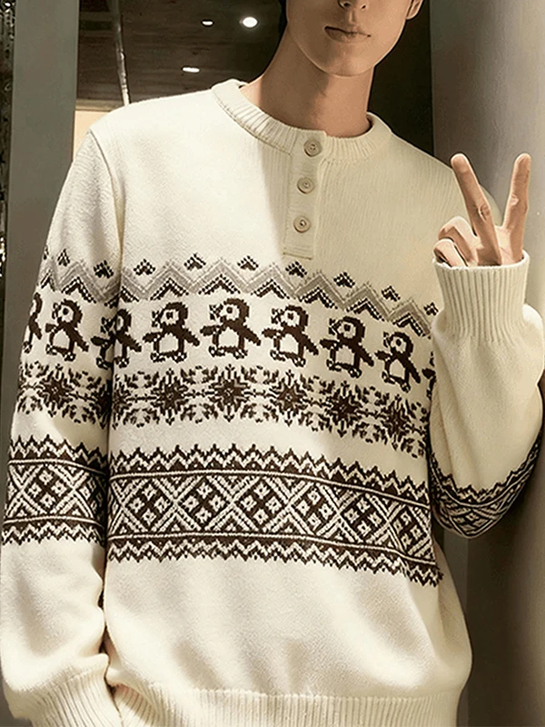 Cisas Penguin Fair Isle Henry Collar Knitwear Men's Autumn Winter American Retro Embroidery Overhead Sweater Inner irt
Cisas Penguin Fair Isle Henry Collar Knitwear Men's Autumn Winter American Retro Embroidery Overhead Sweater Inner irt