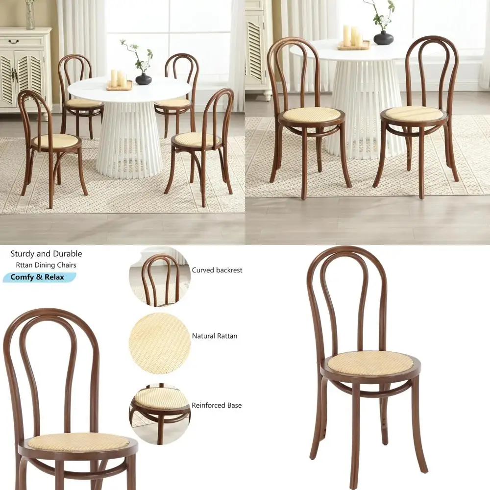Set of 6 Vintage Solid Wood Rattan Dining Chairs, Suitable for Country Kitchen, Wedding, or Hotel Dining, Walnut Finish
Set of 6 Vintage Solid Wood Rattan Dining Chairs, Suitable for Country Kitchen, Wedding, or Hotel Dining, Walnut Finish