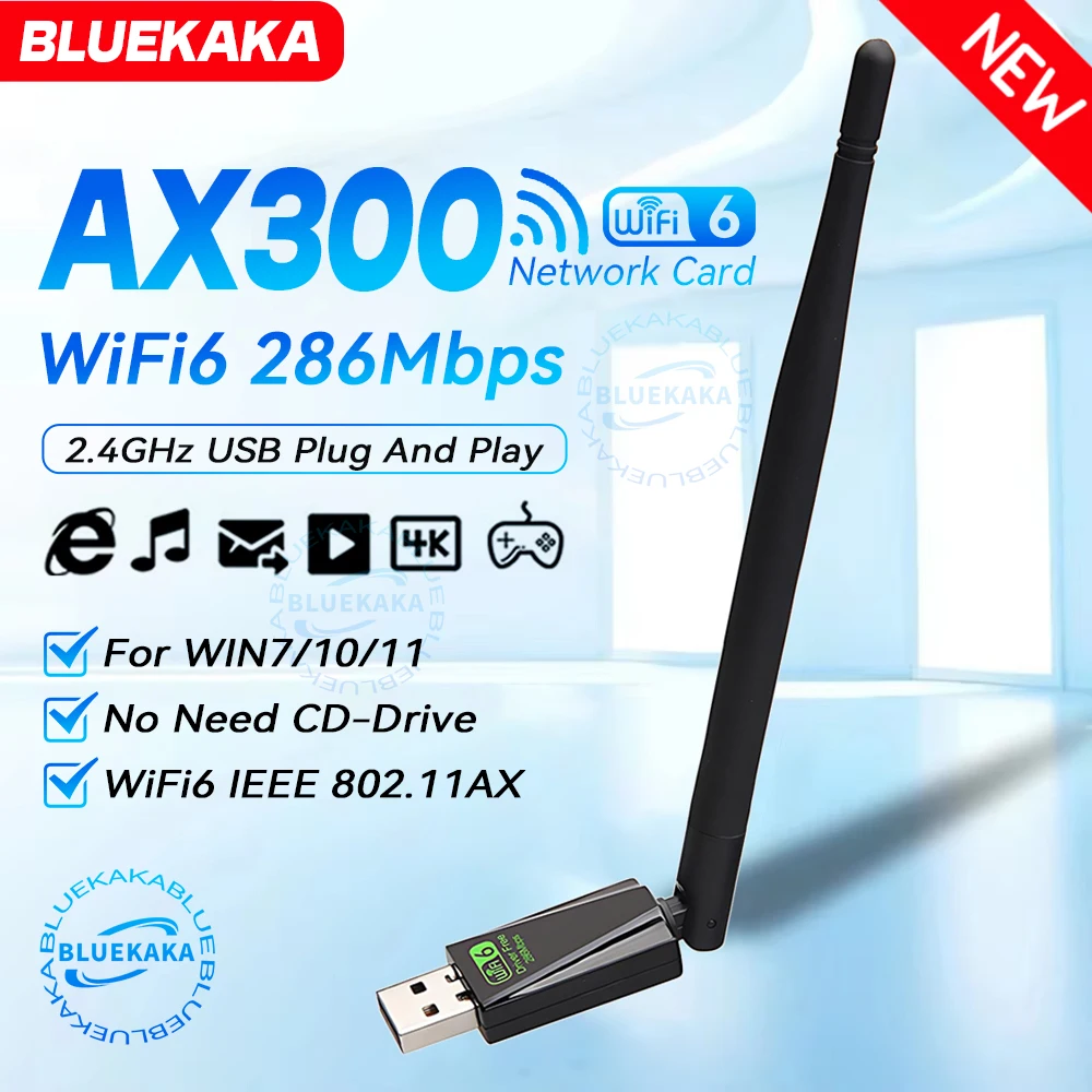 Беспроводной USB-адаптер Wi-Fi WIFI6 AX300 802.11AX Сетевая карта 2,4 ГГц Приемник-ключ 286 Мбит/с для ПК/ноутбука Win 7/10/11 Drive Free
Беспроводной USB-адаптер Wi-Fi WIFI6 AX300 802.11AX Сетевая карта 2,4 ГГц Приемник-ключ 286 Мбит/с для ПК/ноутбука Win 7/10/11 Drive Free