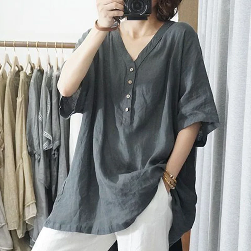 Plus Size Women's Summer Fashion Simple V-Neck Short Sleeve Blouse Loose Thin Comfortable Office Lady New Arrival
Plus Size Women's Summer Fashion Simple V-Neck Short Sleeve Blouse Loose Thin Comfortable Office Lady New Arrival