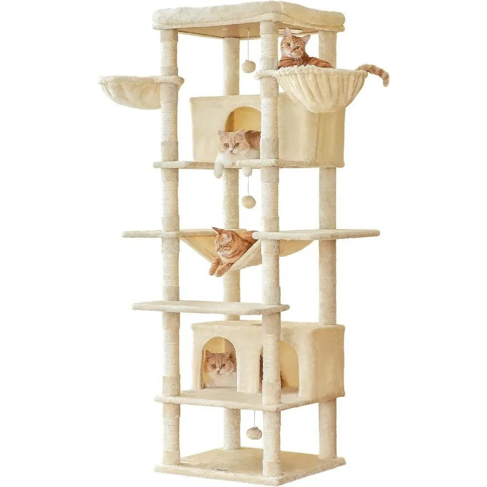 Extra Large Cat Tree, 77.6-Inch Tall Cat Tower for Indoor Cats with 2 Condos, Multi-Level Cat Stand for Large Cats, 3 Hammo
Extra Large Cat Tree, 77.6-Inch Tall Cat Tower for Indoor Cats with 2 Condos, Multi-Level Cat Stand for Large Cats, 3 Hammo