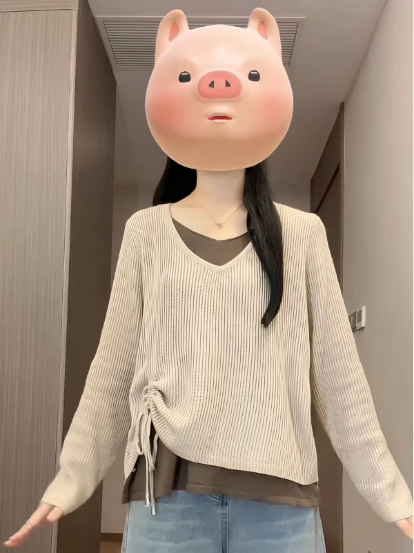 Женский модный осенний новый корейский свободный трикотажный топ больших размеров с V-образным вырезом, длинными рукавами и цветными блоками
Женский модный осенний новый корейский свободный трикотажный топ больших размеров с V-образным вырезом, длинными рукавами и цветными блоками