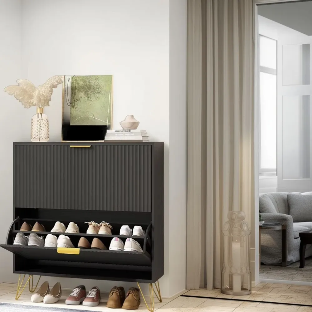 Shoe Cabinet with 2 Flip Drawers, Fluted Black Shoe Storage Cabinet, Hidden Shoe Cabinet Storage Cabinet for Entryway Slim, Mode
Shoe Cabinet with 2 Flip Drawers, Fluted Black Shoe Storage Cabinet, Hidden Shoe Cabinet Storage Cabinet for Entryway Slim, Mode