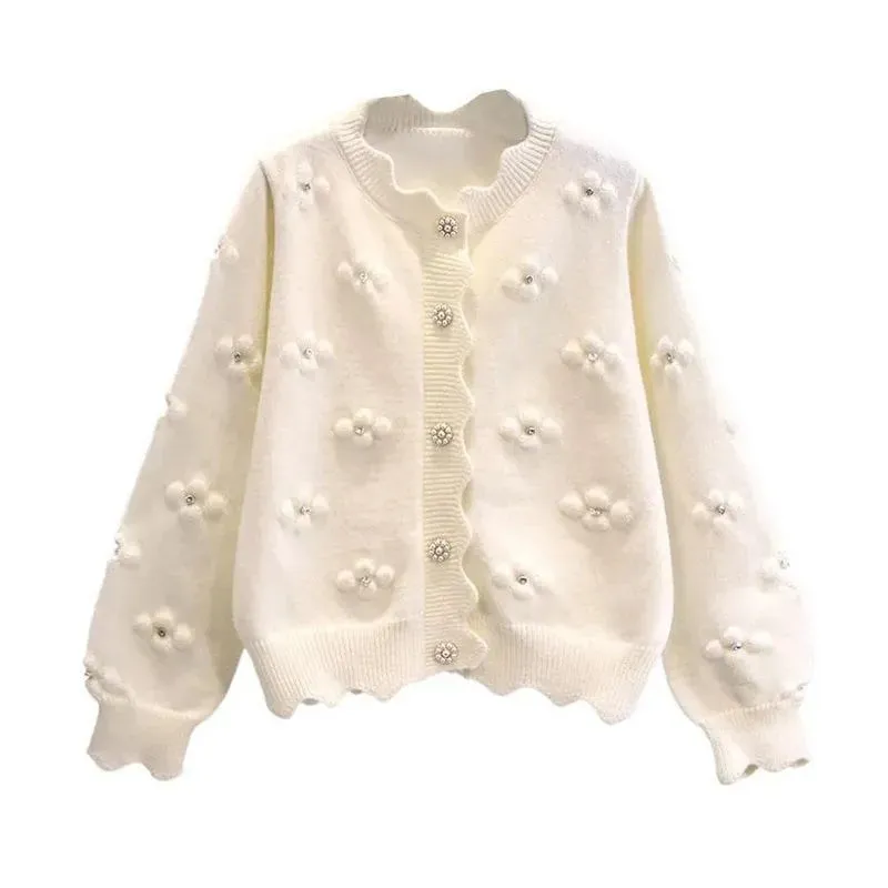 Spring Autumn New Floral Beading Cardigan Sweater Women O-Neck Knitted Coat Fashion Long Sleeve Loose Female Knitwear Tops B1044
Spring Autumn New Floral Beading Cardigan Sweater Women O-Neck Knitted Coat Fashion Long Sleeve Loose Female Knitwear Tops B1044